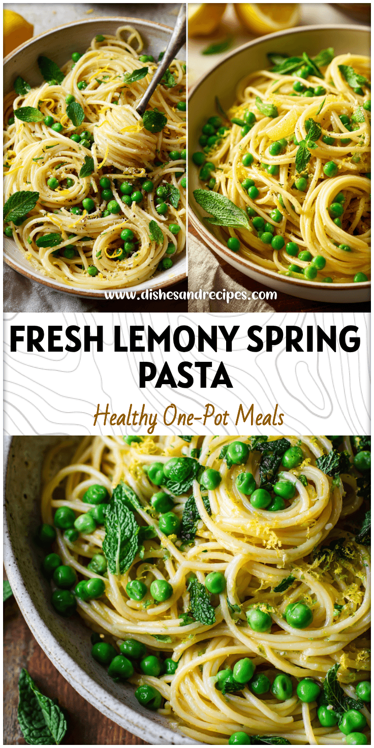 Bowl of Spring Pea Pasta with mint leaves, lemon zest, and steamed peas in a light sauce.